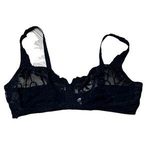 Lunaire Black Mesh Lace Wireless Bra 40DDD Sheer Embroidered Plus Size Gothic